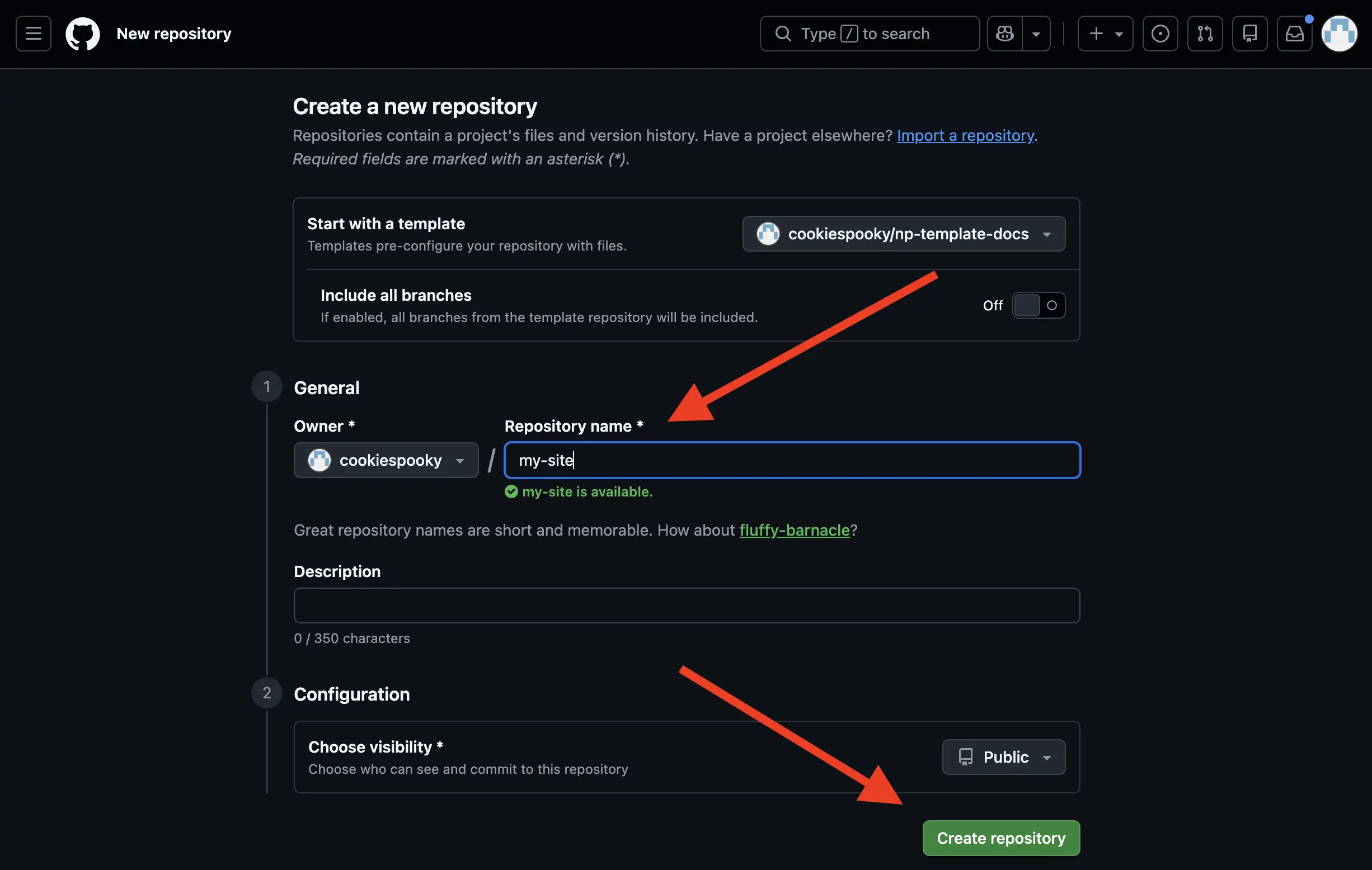 Create repository from template